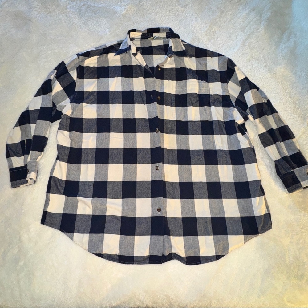 Eddie Bauer Navy and White Checkered Shirt Size Large